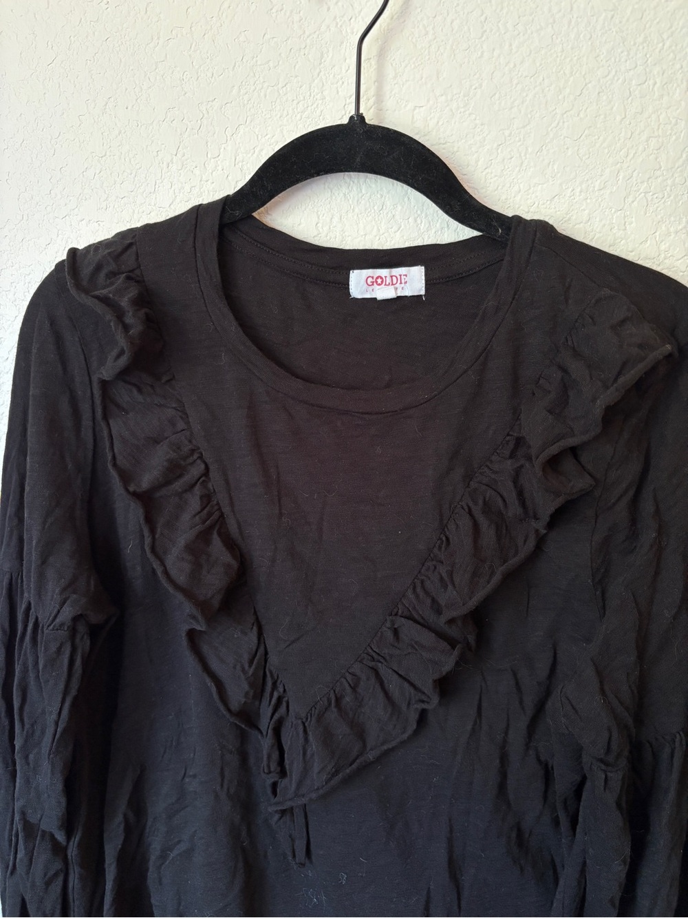 Goldie The Label Black Ruffle Detail Long Sleeve Top